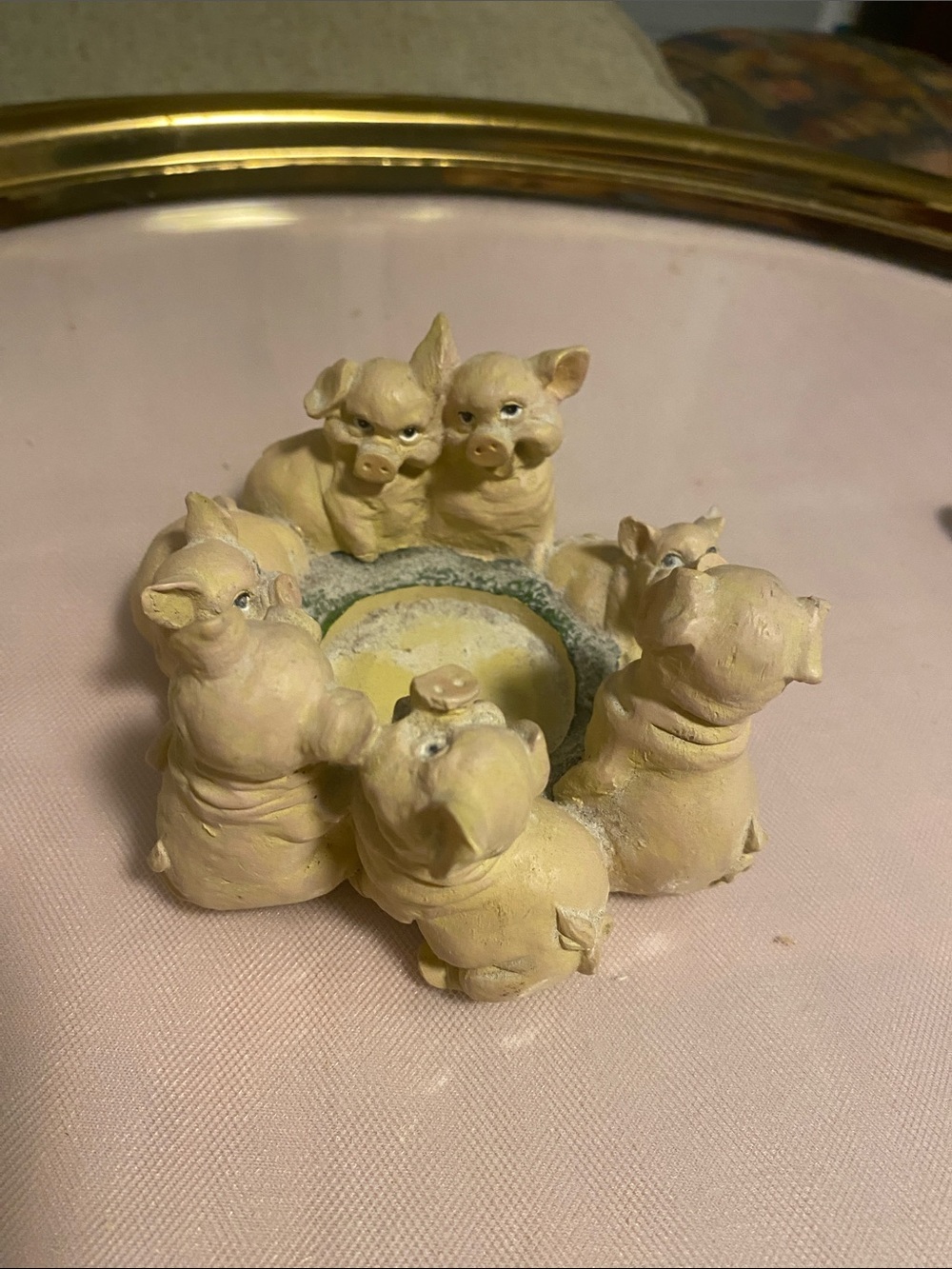 Spoontiques vintage 1990 Decorative Small Pig Circle candle holder